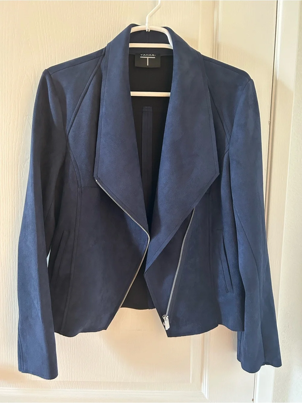 NWT Tahari Blue Faux Leather/Suede Moto Jacket Size Medium